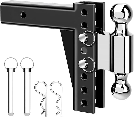 MaxxHaul 70380 Adjustable Dual Ball Mount – 12,000 lb & 8,000 lb Towing Capacity, 6‑1/2" Drop / 7‑1/2" Rise, Dual Hitch Balls (2" & 2‑5/16"), Fits 2" Receiver, Heavy‑Duty All‑Steel Construction