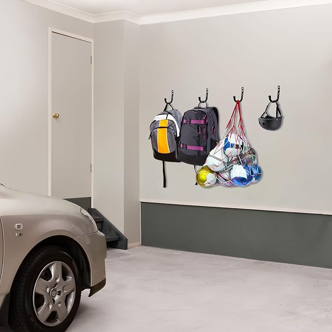 KURUI Large Metal Wall Hooks for Hanging Living Room/Bedroom/Garage, 14Pcs Garage Organization and Storage Heavy Duty Hook for Tool Coat Backpack Bag, 40 LB Black Wall Mount Hanges for Outdoor Indoor