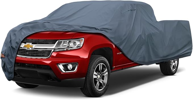 16 Layers Truck Cover Waterproof All Weater - See Vehicle Size Chart - Heavy Duty Outdoor Truck Pickup Cover for Chevrolet Colorado, Toyota Tacoma/Tundra etc. Length up to 215 inch.