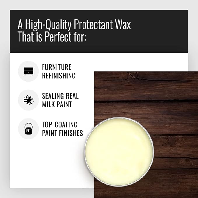 Real Milk Paint, Soft Finishing Wax Sealant for Painted Furniture, Paint Sealer Topcoat for Cabinets, Unfinished Wood Decor, Beeswax, Satin Finish, Clear, 4 oz.