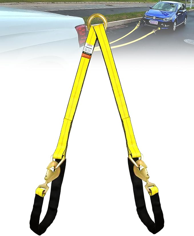 TKK Heavy-Duty V-Bridle Tow Strap 2" x 4' – 5,400 lbs Load Capacity | Snap Hooks, Axle Straps & Cordura Sleeve | D-Ring for Tow Truck & Flatbed Towing