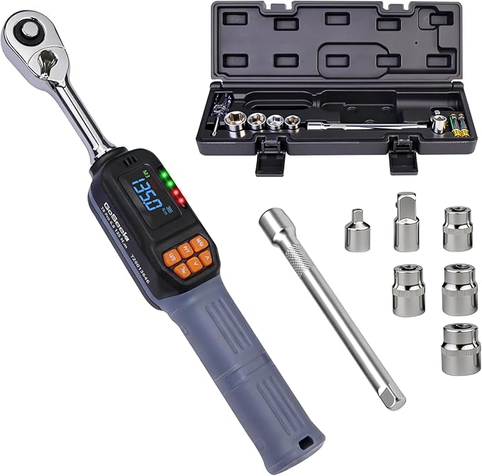 Goseek Digital Torque Wrench 3/8'' Drive, 5-99.6 Ft-lbs/6.8-135Nm, 90 Tooth Torque Wrench with Buzzer & LED Indicator, Electronic Torque Wrench Set for Bike Motorcycle Car Tire Auto Repair
