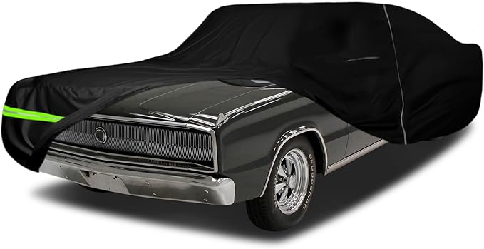 Waterproof Car Cover Compatible with 1966-1974 Dodge Charger, 210T Polyester with Cotton Liner All Weather Car Covers with Zipper Door & Lock for Dust Snow Rain Protection