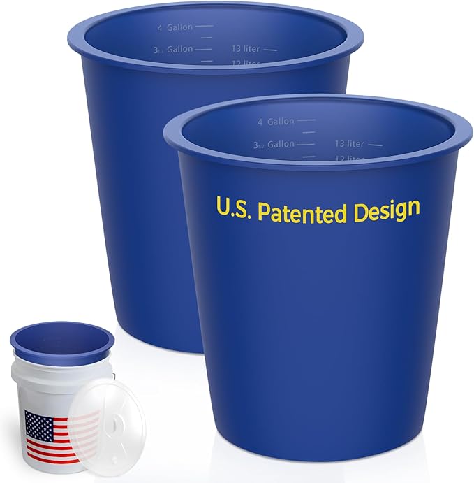 2PCS 5 Gallon Bucket Liner – Reusable Silicone Rubber Mixing Liners with Lid for Flexible, Non-Stick Concrete, Thinset & Grout with Graduated Measurements