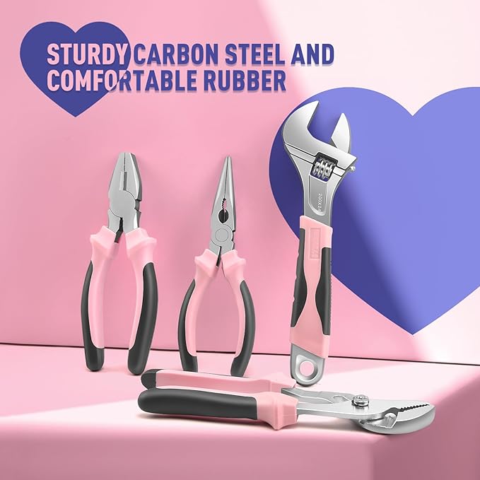Sundpey Home Tool Kit 148-Pcs - Household Starter Basic Hand Repair portable Tool Set with Case & Ratcheting Screwdriver & Hex Key & Pliers & Wrench & Voltage Tester & Water Pump Plier for Women