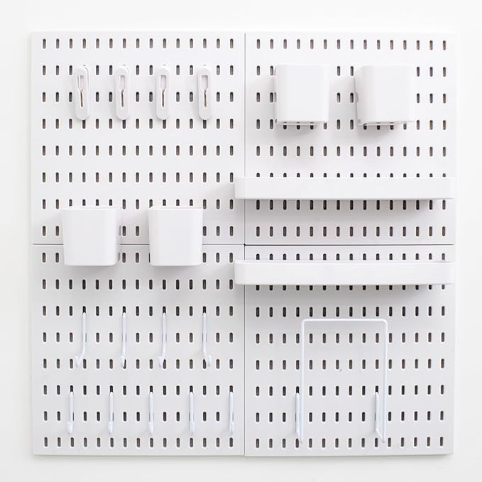 Wall-Mounted Pegboard Kit, 25.2" x 25.2" Organizer Panel – Large, Cost-Effective & Nail-Free Installation White