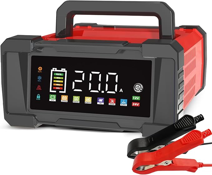 Battery Charger 20-Amp 12V/24V Smart Trickle Charger for Car - Battery Maintainer Trickle Charger, and Car Battery Charger Heavy Duty with Temperature Compensation for Automotive Truck Motorcycle