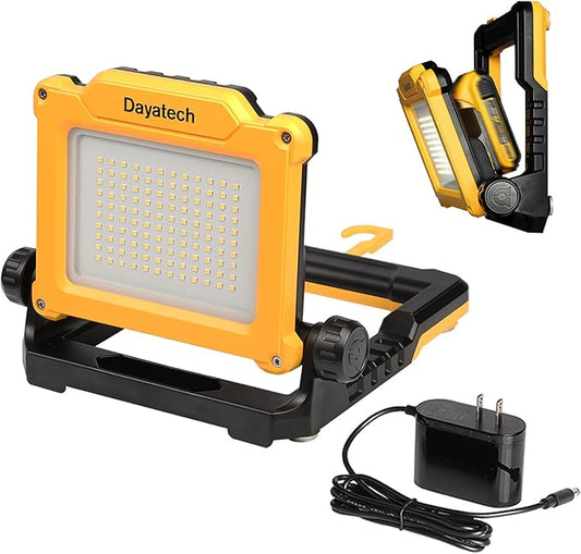 4000 LM Cordless LED Work Light with Magnetic Base, Portable Flood Light Compatible with Dewalt, Milwaukee, Makita, Bosch 7 Brands 18-21V Power Tool Battery （Light Only