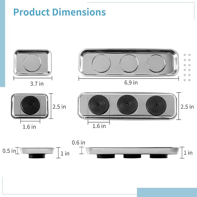 3 Pcs Magnetic Parts Tray, Magnetic Tool Tray, Stainless Steel Magnetic Tray Holder for Screws, Parts, and Drill Bits, Magnetic Base