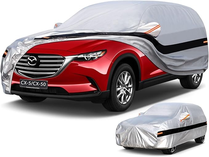 10 Layers SUV Car Cover Custom Fit for Mazda CX-5 CX5 CX-50 CX50 (2012-2024) Waterproof All Weather for Automobiles, Outdoor Full Cover Rain Sun UV Protection.Silver