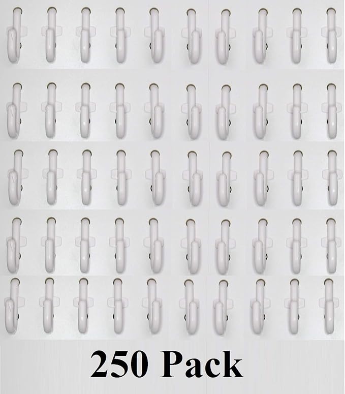 JSP Manufacturing Peg Board Plastic J Hook Style Hooks | Garage Tool Storage Craft Hooks Pegboard Asscessories (250, White)