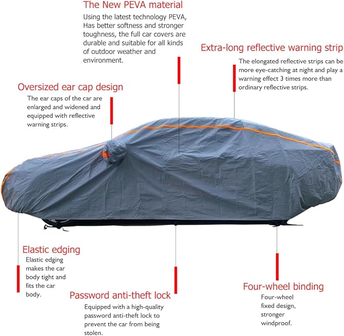 KEYOOG Universal Waterproof Heavy Weight Full Car Covers, Fit Pickup, All Weather, Outdoor Full Cover Weatherproof UV Sun Protection Snow Dust Storm Resistant with PEVA Cotton, Fit Length 230"-260"