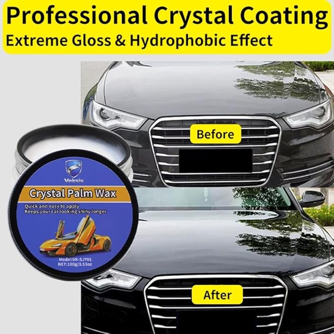 Car Wax Crystal Coating Paste - Long Lasting Ceramic Infused Protection, Deep High-Gloss Shine with Hydrophobic Effect - Easy DIY Paint Sealant for All Car Colors, UV Resistant Formula