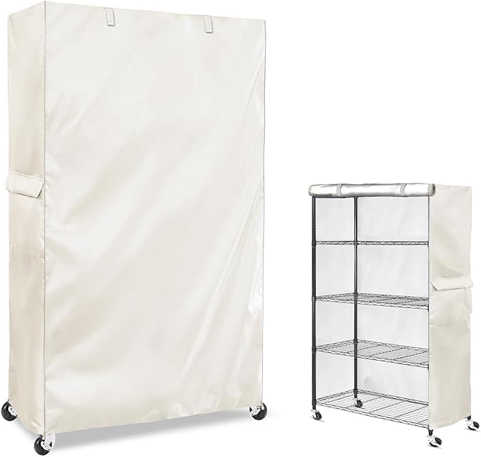 Heavy-Duty Waterproof Wire Shelf Cover, Garage Storage Shelving Protector, Universal Fit 30 x 14 x 62 Inch Rack Covers with 1" Tolerance (White)