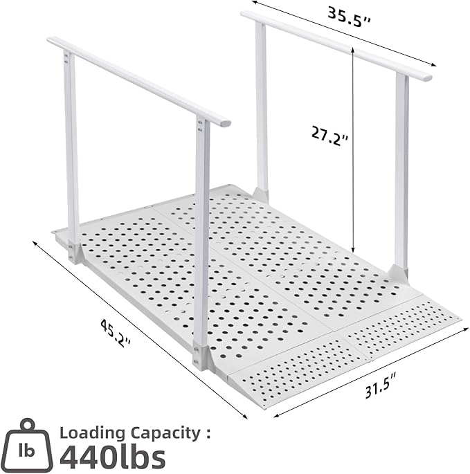 Wheelchair Ramp with Handrails for 5-12" Rise, Heavy Duty Handicap Ramp with Adjustable Flap, Portable Ramp for Home Steps, Stairs, Doorways, Curbs, Waterproof & Rust-Proof, 440 lbs Capacity
