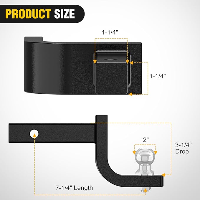 Nilight Trailer Hitch Ball Mount with 2-Inch Ball 1/2" Hitch Pin Clip Fits 1-1/4 Inch Receiver Square 2000 lbs 3-1/4"Drop Gloss Black Powder Coat