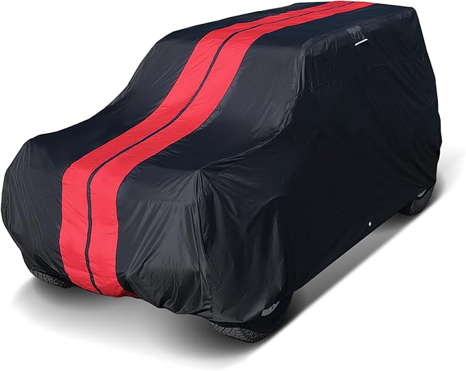 iCarCover Custom SUV Cover for Mazda Mazda2 Hatchback (2011-2014) Waterproof All Weather Rain Snow UV Sun Protector Full Exterior Indoor Outdoor Car Cover (Stripe - Black/Red)