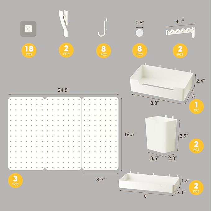 Pegboard Combination Kit - Pegboards and Accessories Modular Hanging for Wall Organizer, Crafts Organization, Ornaments Display, Nursery Storage, Peg Board (3)