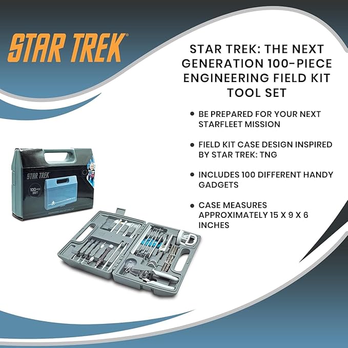 Star Trek: The Next Generation 100-Piece Engineering Field Kit Tool Set | Handy Gadgets Include Screwdrivers, Utility Knife, Wire Cutter, Metal Prybars, And More | Survival Tools, Camping Accessories