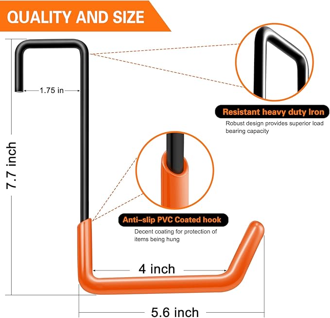 HUPBIPY Rafter Hanger Large S Garage Hooks Bike Storage System Holder Organizer, with Non Slip Coating, for Organizing Hanging Basket, Ladders,Bicycle Wheel,Ropes and Bulk Items (6Pack, Orange)