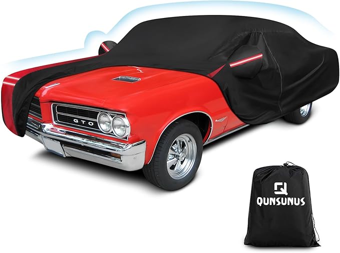 QUNSUNUS Waterproof Car Cover for Pontiac GTO 1964-1974, Outdoor GTO Car Cover with Cotton Lining, All Weather Cover with Straps and Zipper for Wind, Sun, UV and Dust Protection