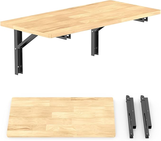 TORACK Heavy Duty Wall Mounted Folding Workbench, Space-Saving Collapsible Wall Table/Desk for Garage Workshop, Holds Up to 150 lbs(Board Size: 31.5 x 15.75 in)