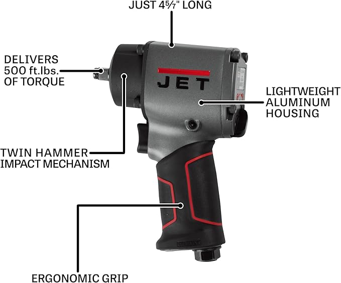 JET 3/8-Inch Compact Impact Wrench, 500 ft-lbs, 10000 RPM (Model JAT-106)