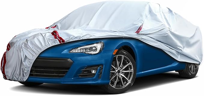 Waterproof Car Covers Replace for 2013-2025 Subaru BRZ/Toyota 86, 6 Layers All Weather Custom-fit Car Cover with Zipper Door & 18 Ponit Windproof Bands for Snow Rain Dust Hail Protection