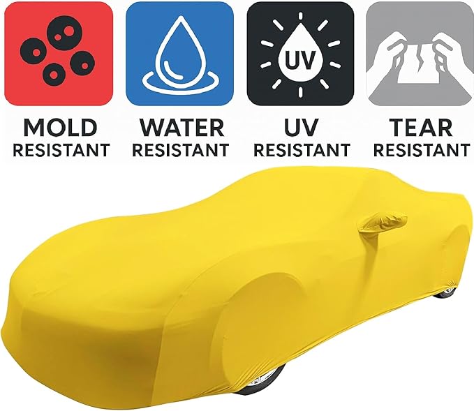 C6 Corvette Indoor Car Cover - Custom Fit Ultraguard Stretch Satin - Dust Proof Full Cover - The Ultimate High End Fit for 2005-2013 Base, Grand Sport, ZR1, Z06 Corvettes (Yellow)