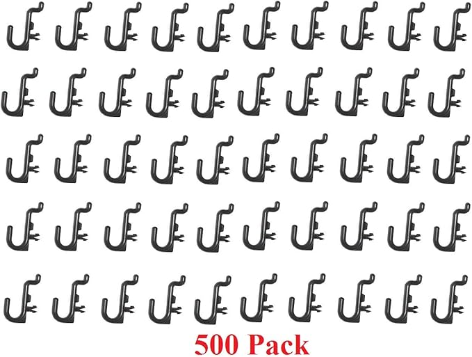 JSP Manufacturing Peg Board Plastic J Hook Style Hooks | Garage Tool Storage Craft Hooks Pegboard Asscessories (500, Black)