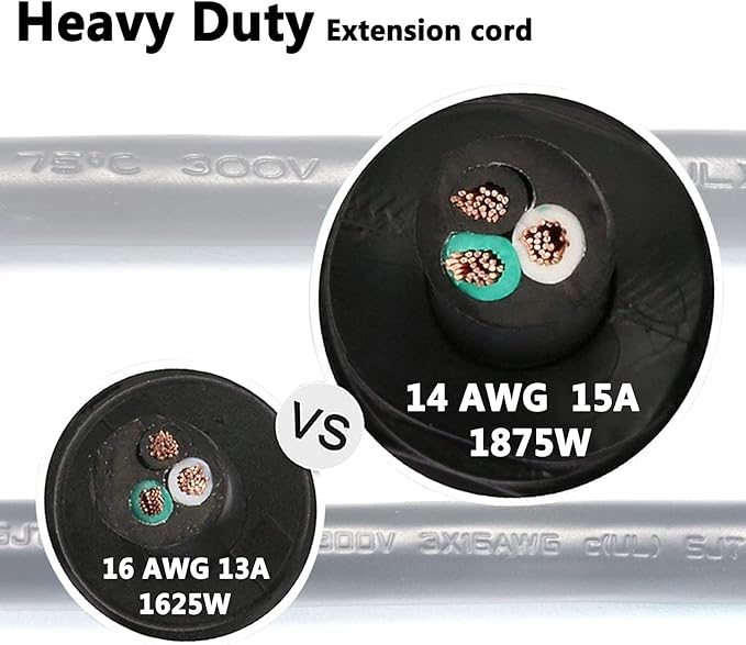 FIRMERST 1875W 10ft Flat Plug Extension Cord 14 AWG Black 15A