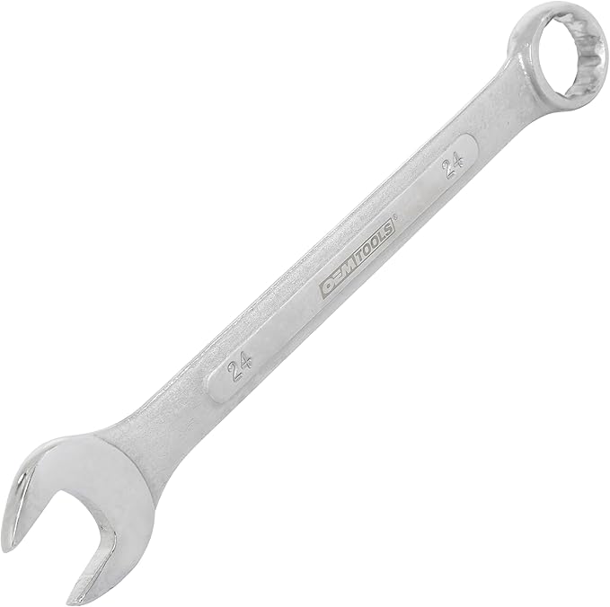 OEMTOOLS 22124 24mm Jumbo Combination Wrench, Chrome Plated, Raised Panel Design, Continuous Curve Open End, Reduces Stress and Damage