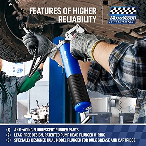 Professional Pistol Grip Grease Gun, 27" Reinforced Flex Long Hose 6000PSI
