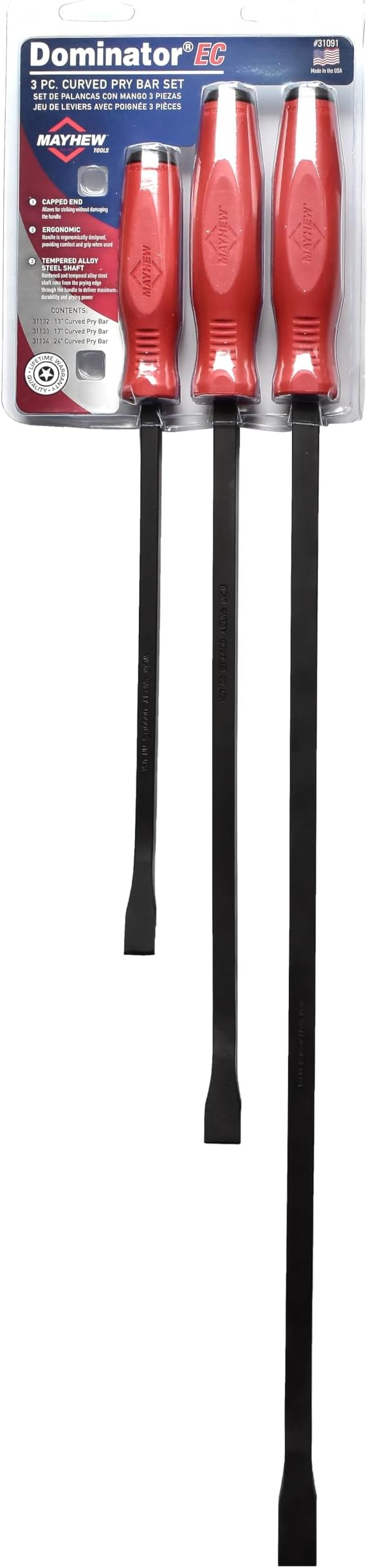 Mayhew Tools 31091 Dominator Economy Curved Pry Bar, Red, Medium 3-Piece Set