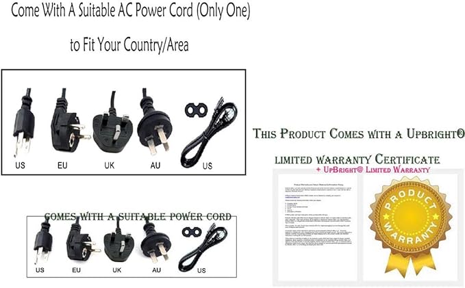 UpBright 2-Prong AC in Power Cord Outlet Socket Cable Plug Lead Compatible with Viking 1700 Peak Amp Portable Jump Starter 57044 57084 57085 Sound bar