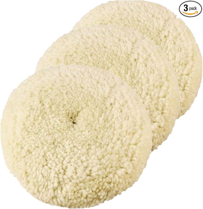 Wool Buffing Pad,3 Pack 7" Car Polishing Pad with Hook and Loop for Cleaning & Cutting,Polishing,100% Wool Sheepskin Material,Durable and Soft