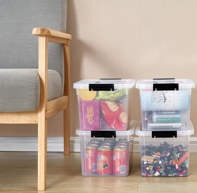 Clear Storage Latch Box/Bin, 2-Pack Plastic Organizing Container with Handle and Lids (7 QT/16QT)
