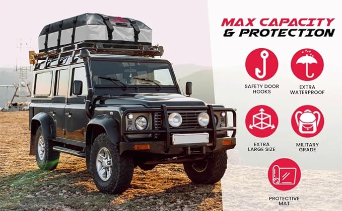 Waterproof Car Roof Bag Cargo Carrier - 20.07 Cubic Feet Extra Large Storage with Anti-Slip Mat, Door Hooks & Packing Bags. Safe Heavy Duty Travel Solution for Family Trips, Camping, Vacation