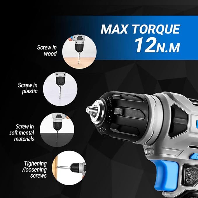 DEKOPRO 8V Cordless Drill, Drill Set with 3/8"Keyless Chuck, Built-in LED, Type-C Charge Cable, 42pcs Acessories, Power Drill for Drilling and Tightening/Loosening Screws