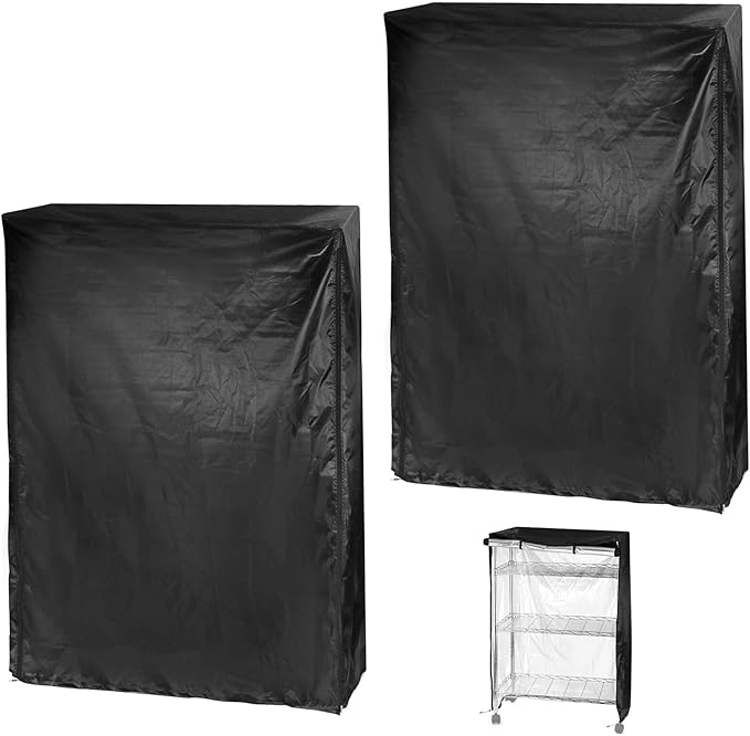 QWORK Storage Shelving Unit Cover, Wire Rack Cover for Shelf 48"x18"x 72", 210D Oxford Cloth, to Keep Rack Clean, 2 Pack, Black Cover Only