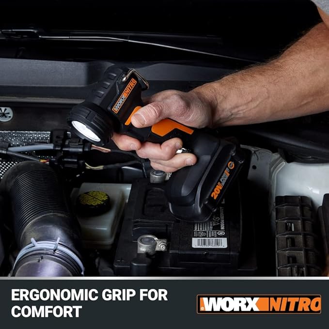 WORX Nitro 20V LED Work Light PowerShare, 160/350 Lumens Portable Light, LED Flashlight with Flexible Pivoting Head WX025L.9 – Tool Only