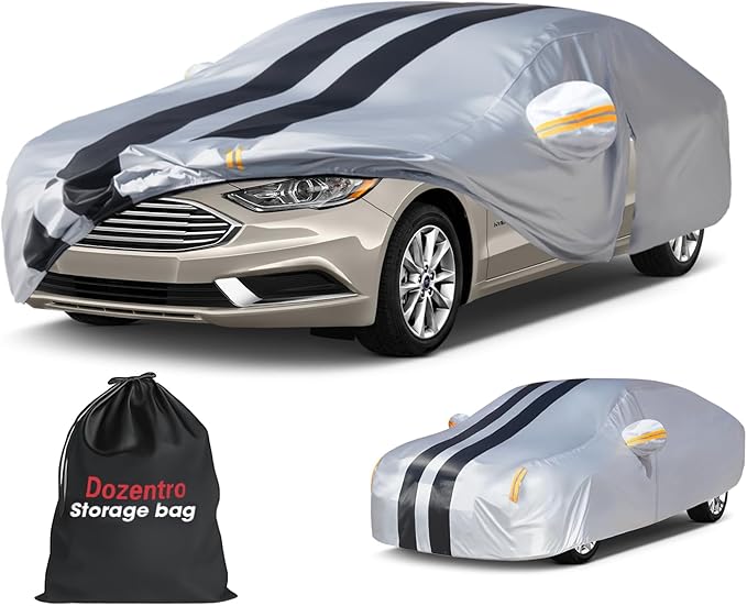 Multi-Layer Car Cover Custom Fit for Ford Fusion(205-2026), 100% Waterproof All Weather for Automobiles, Gift with Towel, Heavy Duty Car Covers for Rain Sun UV Protection with Door Zipper