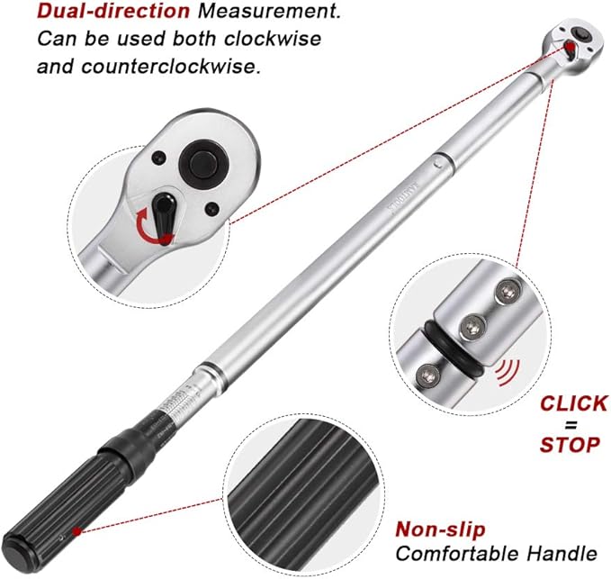 3/4-inch Drive Click Torque Wrench Dual-Direction Adjustable Torque Wrench Set with Buckle with Screwdriver (100-600ft.lb / 135-815Nm)