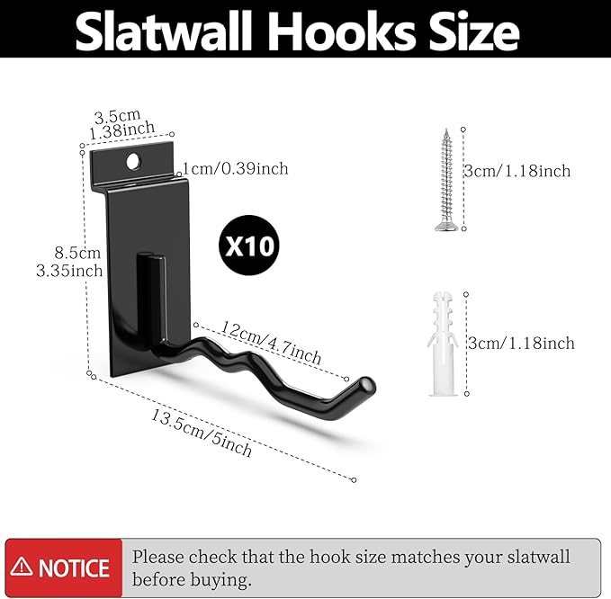 3-H Wave Slatwall Hooks,Heavy Duty Wave Shape Holds 3 Items,Natural Separation & Easy Access,Extra Large Thick Backplate(3.35×1.38 x 0.08 Steel),Compatible with Standard/Proslat/Crownwall Slatwall