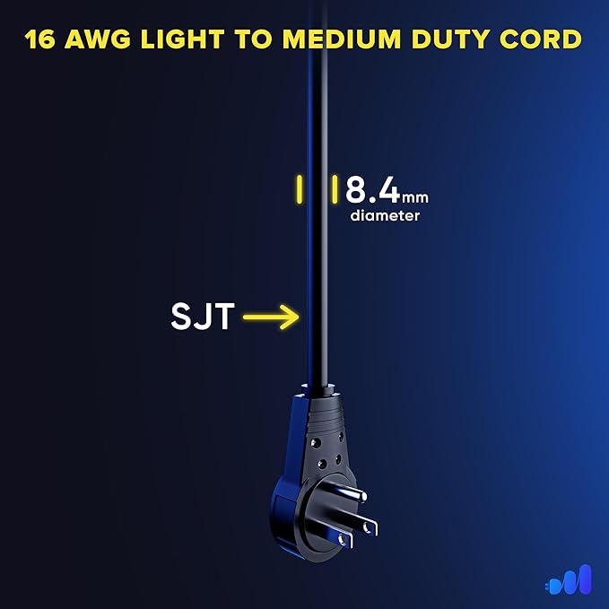 Maximm Cable 25 Feet 360° Rotating Flat Plug Extension Cord/Wire, 3 Prong Grounded Wire 16 Awg Power Cord - Black UL Certified