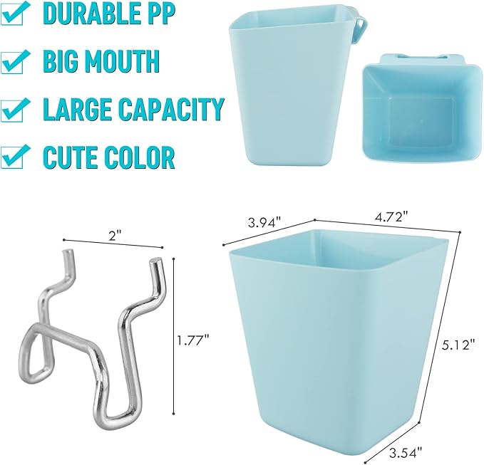 G.CORE Large Pegboard Cups Peg Board Storage Bin 6 Pack with Hooks, Square Box Shape Pegboard Cup Holder Accessories for Garage Workbench/Craft Room/Office/Playroom/Home Kitchen Organization (Blue)