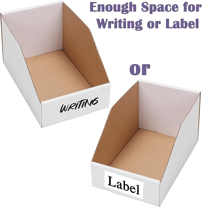EXYGLO Cardboard Storage Bins 35 Pack, 9.4x4x4.5 Inch Cardboard Boxes, Corrugated Organizer Bins for Pantry, Shelves, Garage, Office, Shop, White