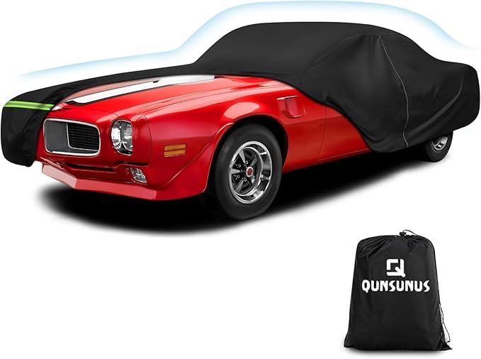 QUNSUNUS Car Cover for Pontiac Firebird and Trans Am 1967-1992, Waterproof Firebird Car Covers with Cotton Lining, All Weather Trans Am Cover with Straps and Zipper