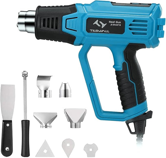 Tilswall 2000W Heat Gun with 2 Temperature Levels (440°C / 600°C) 4 Nozzles, Scraper & Mica Heating Core - For Removing Paint, Soldering, Shrinking, Sealing