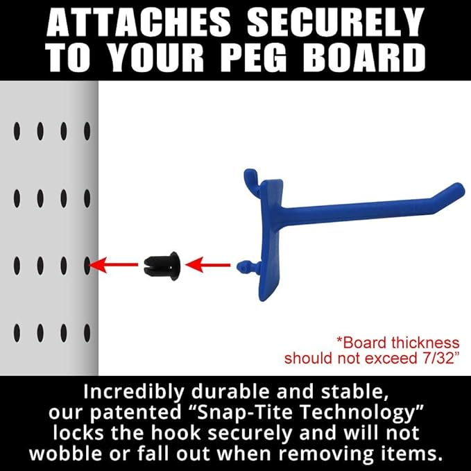 PegPro™ 2" Straight Hooks for 1/4" Pegboards - Secure Plastic Hooks for Your Wall Organizer - for Craft Storage, Garage, Kitchen, Tools and More (24 ct., Blue)
